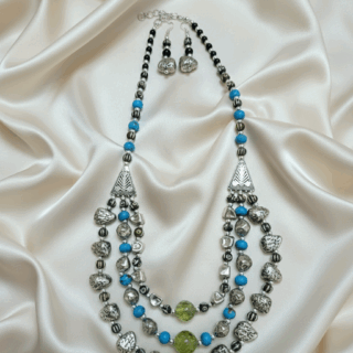 Handcrafted Boho Tribal Medallion Necklace & Earring Set | Amber & Onyx Styles