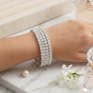 High-Brilliance CZ Crystal Bangles in Luxurious Silver Plating