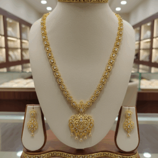 CZ crystal-embellished long Gold-plated jewelry set