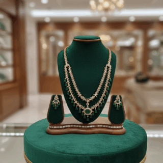 CZ crystal-embellished long gold-plated jewelry set emerald green crystals
