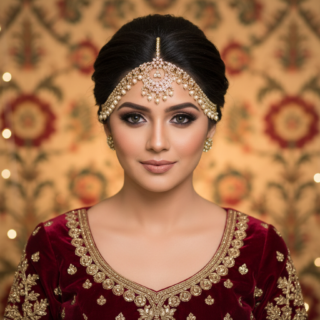 An exquisite CZ-encrusted Matha Patti, beautifully accented with luminous pearls and delicate beadwork.