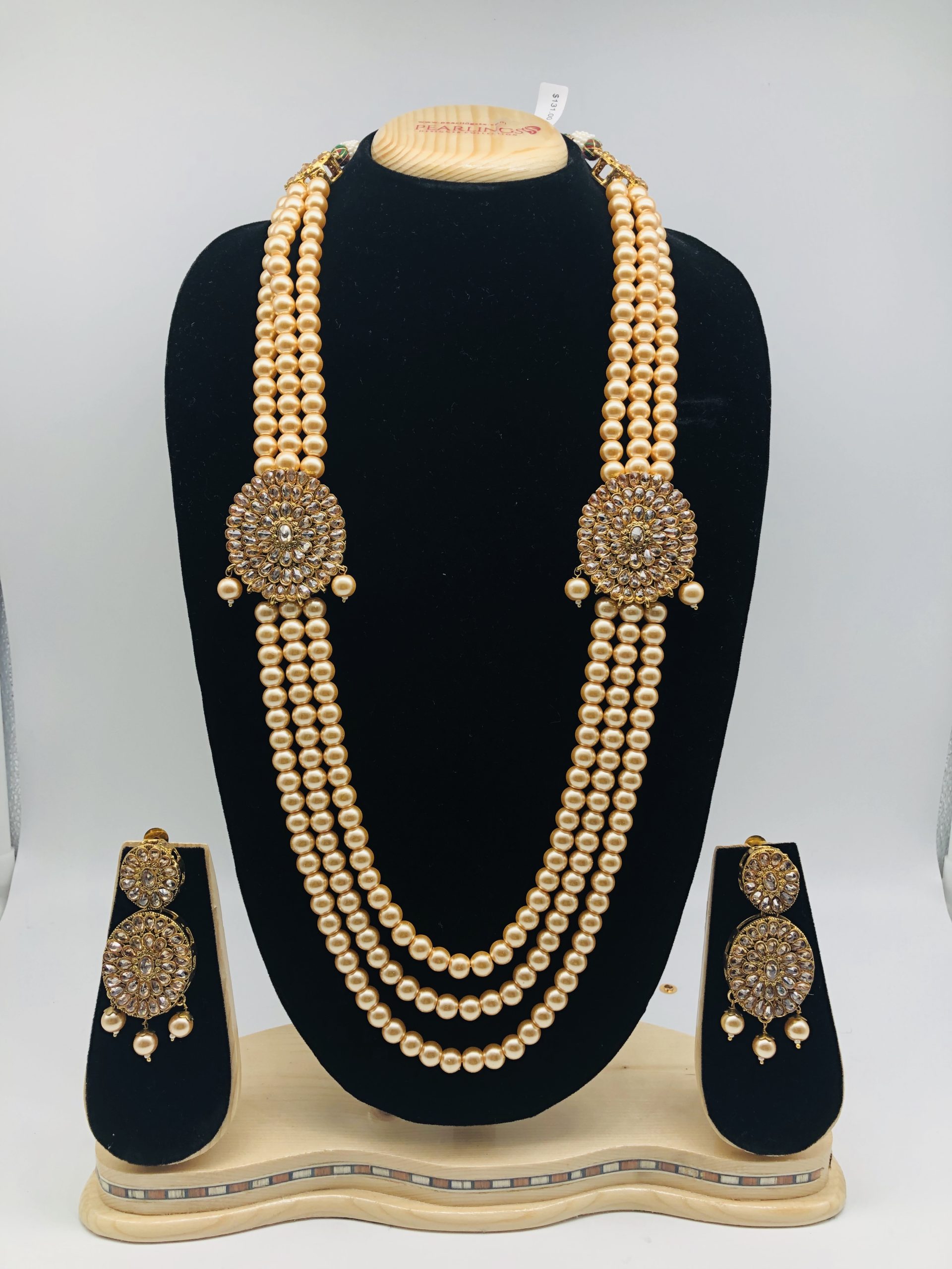 South Indian Gold Plated Kempu Stone & Pearl Studded Long Necklace– Aanya