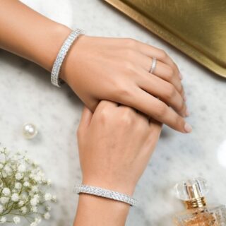 High-Brilliance CZ Crystal Bangles in Luxurious Silver Plating