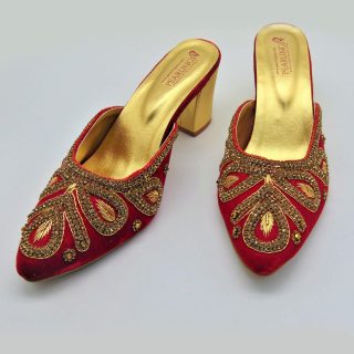 Amazing Red Designer Velvet High Heels