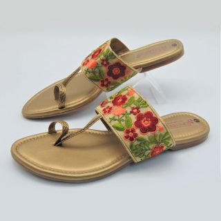 Amazing Red Floral Design Embroidered Flat Sandals