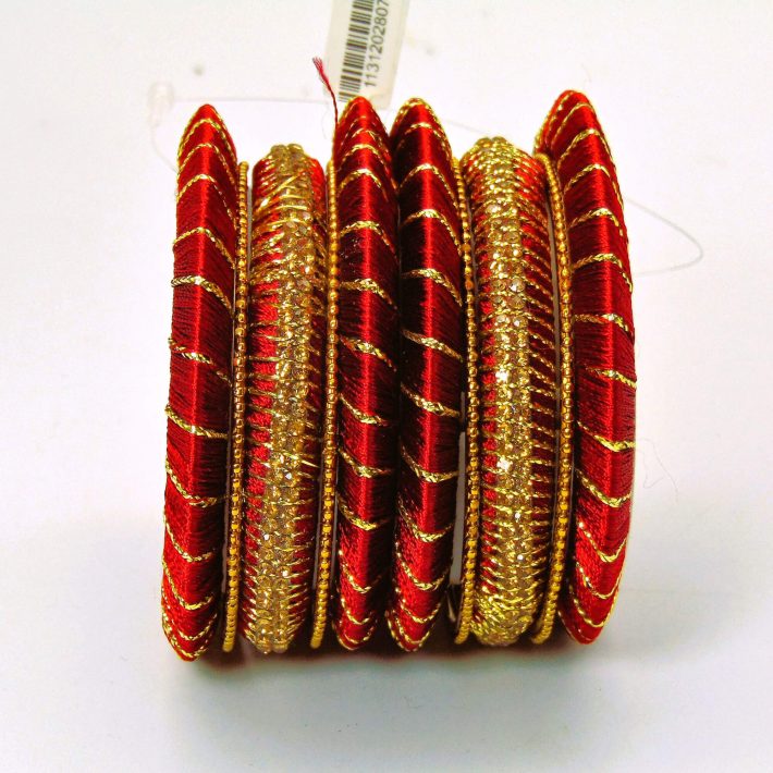 Beautiful Silky Threaded Bright Red Bangles