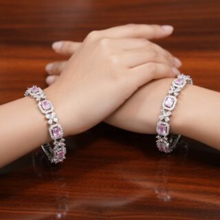 High-Brilliance CZ Crystal Bangles in Luxurious Silver Plating