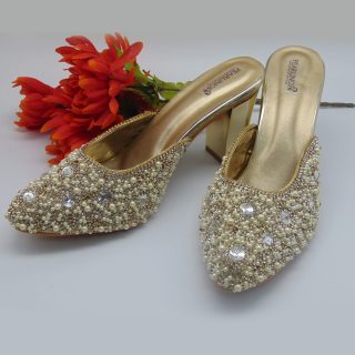 Bronze Pearly Designer Chunky Heels