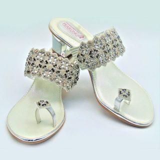 Elegant Silver Toe Ring Heeled Sandals