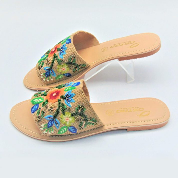 Floral Design Embroidered Flat Sandals
