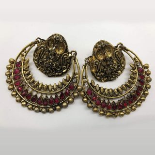 Gold Silver-plated Ethnic Indian earrings in pearls and CZ crystals