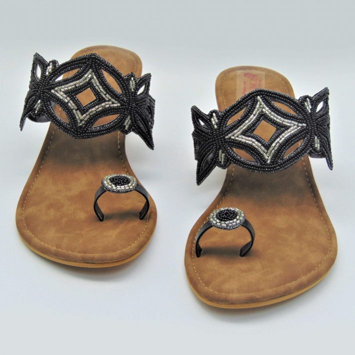 Navy Pearly Leaves Designer Sandals