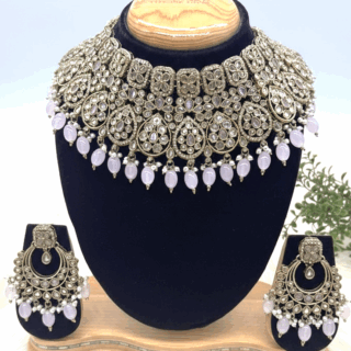 Ethnic Indian elegant pink necklace set with Gold plating CZ crystals