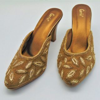 Pale Bronze Designer Velvet High Heels