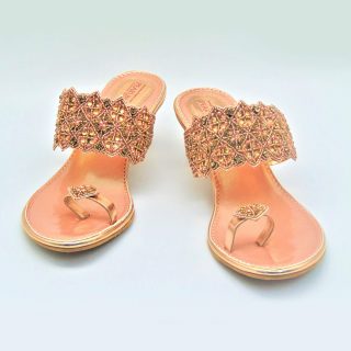 Pretty Rose Gold Toe Ring Heeled Sandals