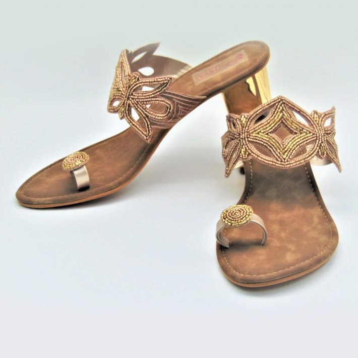 Rose Gold Pearly Leaves Designer Sandals