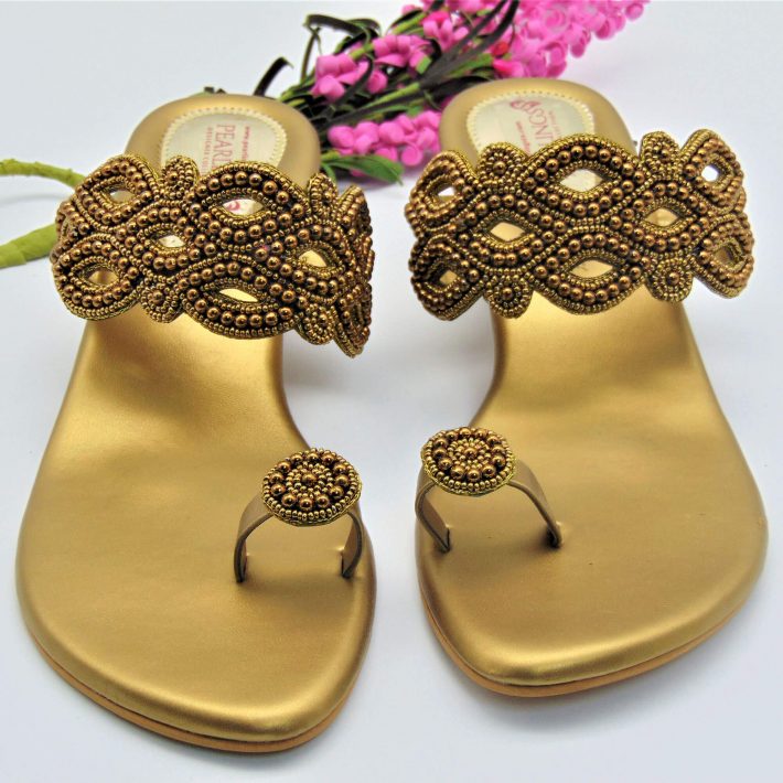 Wavy Bronze Pearl Designer Sandals