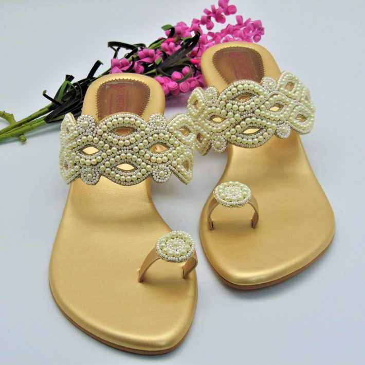 Wavy White Pearl Designer Sandals